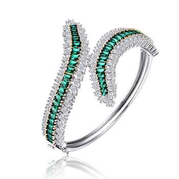 Emerald Color CZ Bangle Bracelet In Sterling Silver