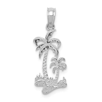 Rhodium Over 14k White Gold Double Palm Trees Pendant