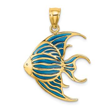 14k Yellow Gold with Blue Enameled Angelfish Charm