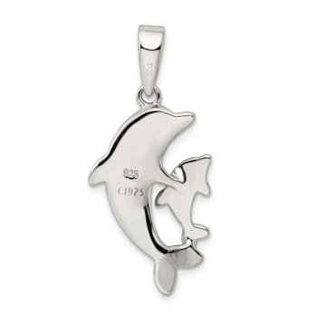 Rhodium Over Sterling Silver Blue Inlay Lab Created Opal Dolphin Pendant