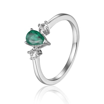 Emerald with White Sapphire Accents Sterling Silver Ring, 0.62ctw