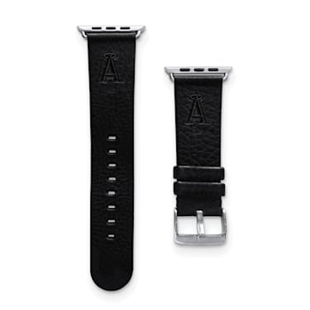 Gametime MLB Los Angeles Angels Black Leather Apple Watch Band (38/40mm
S/M). Watch not included.