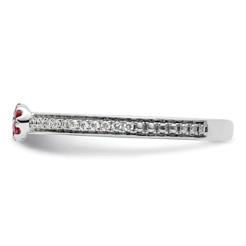 14K White Gold Stackable Expressions Ruby and Diamond Ring 0.075ctw
