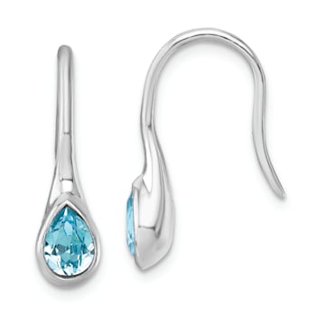 Rhodium Over Sterling Silver Polished Crystal Tear Drop Wire Earrings