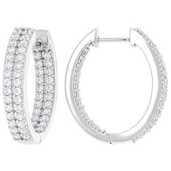 Pave CZ Hoop Earrings In Sterling Silver