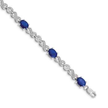 Rhodium Over 10k White Gold Diamond and Sapphire Infinity Bracelet