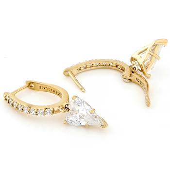 Heart CZ Drop Earrings In 14K Gold Over Sterling Silver
