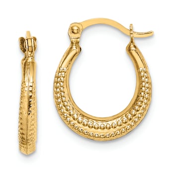 14K Yellow Gold Textured Hoop Earrings