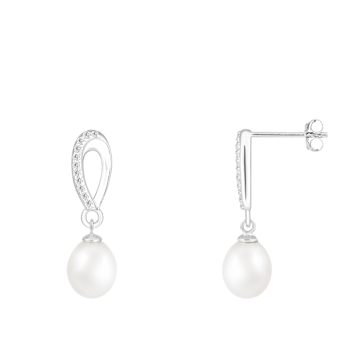 8-9mm White Cultured Freshwater Pearl and Cubic Zirconia Rhodium Over
Sterling Silver Earrings