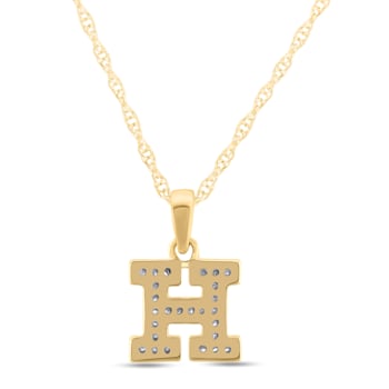 White Diamond Accent 10k Yellow Gold H Initial Pendant With 18” Rope Chain