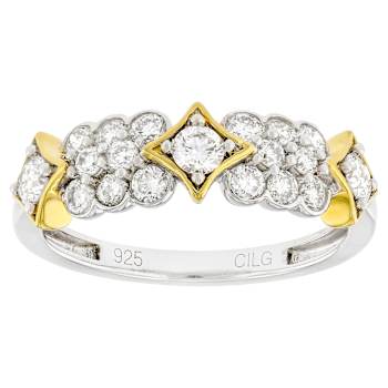 Lab-Grown Diamond Two-Tone Band Ring In 14K Gold Over Sterling Silver 0.75ctw