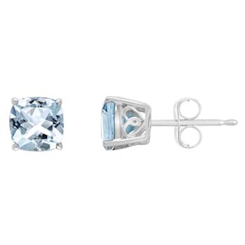 6mm Square Cushion Sky Blue Topaz Rhodium Over Sterling Silver Stud Earrings