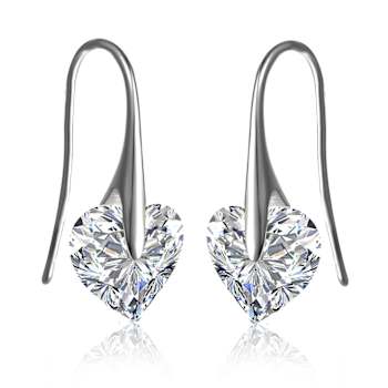 Heart Shape CZ Drop Earrings In Sterling Silver