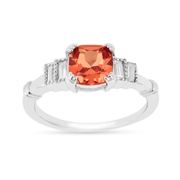 Peach Orange  Lab Created Padparadscha Five Stone Ring   Rhodium Over
Sterling Silver Orange Ring