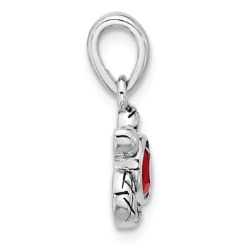 Rhodium Over Sterling Silver Antiqued Crystal July Birthstone Turtle Pendant