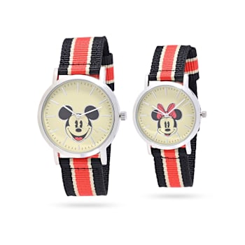 Disney Mickey and Minnie Face with Red and Black Nylon Band His and Hers
Watches Set of 2