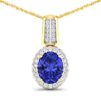 1.60ctw 14K Yellow Gold Tanzanite and White Diamond Pendant with 18 inch
Cable Chain