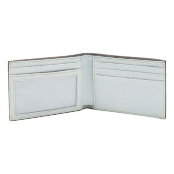 Fendi FF Logo Plaque Light Gray Pebbled Calf Leather Bifold Wallet