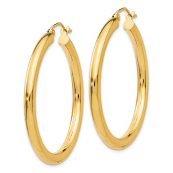 14k Yellow Gold Polished 1 3/8" Tube Hoop Earrings