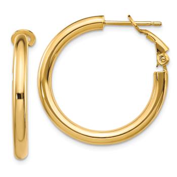 14k Yellow Gold Polished 1" Round Hoop Earrings