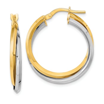 14K Yellow Gold and 14K White Gold 1" Polished Double Hoop Earrings