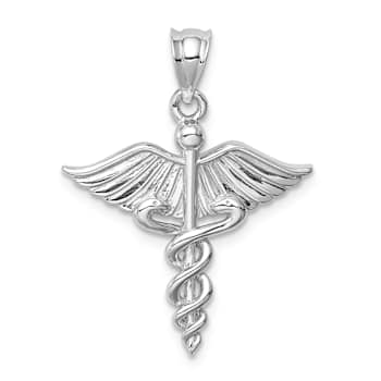 Rhodium Over 14k White Gold Polished and Textured 3D Medical Pendant