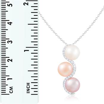 8-9mm Button Multi-color Cultured Freshwater Pearl and CZ Rhodium Over
Sterling Silver Pendant