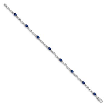 Rhodium Over 10k White Gold Diamond and Blue Sapphire Bracelet