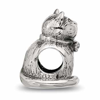 Sterling Silver Textured Sitting Cat Bead