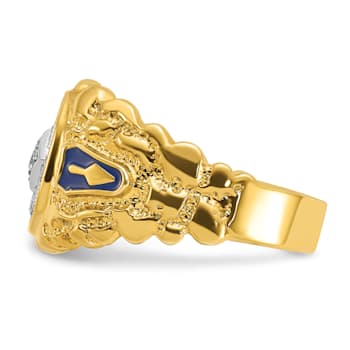 10K Two-tone Yellow and White Gold Nugget Textured Diamond Blue Lodge
Masonic Ring 0.1ctw