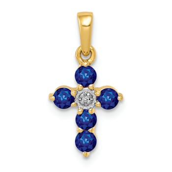 10k Yellow Gold and Rhodium Over 10k Yellow Gold 0.43 cttw Sapphire and
Diamond Cross Pendant