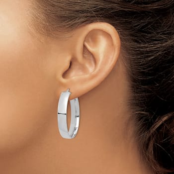 Rhodium Over 14k White Gold 1 3/8" High Polished Hoop Earrings