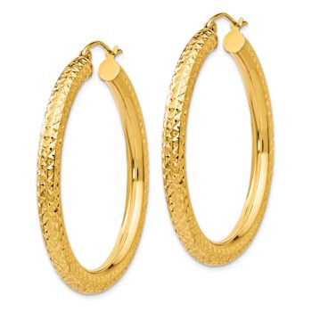 14k Yellow Gold Diamond-cut 1 9/16" Round Hoop Earrings