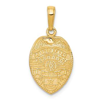 14k Yellow Gold Textured Police Officer Badge Pendant