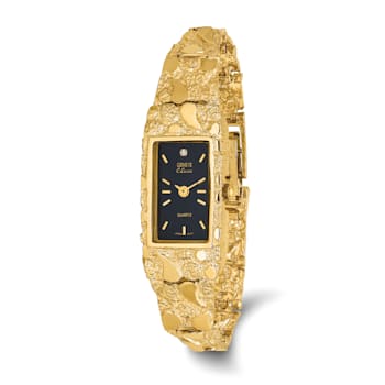14k Yellow Gold Ladies Rectangular Black 15x31mm Dial Solid Nugget Watch