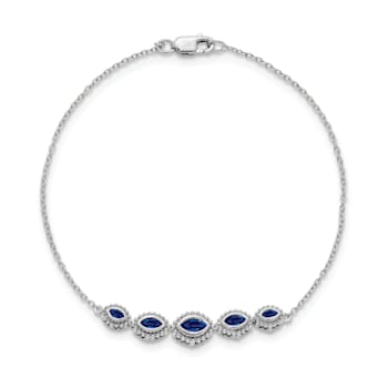 Rhodium Over 14k White Gold Marquise Sapphire Bracelet