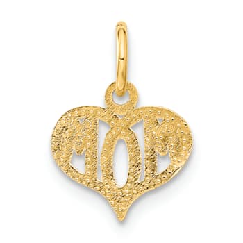 14k Yellow Gold Textured MOM Heart Charm