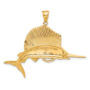14k Yellow Gold Textured Sailfish Pendant