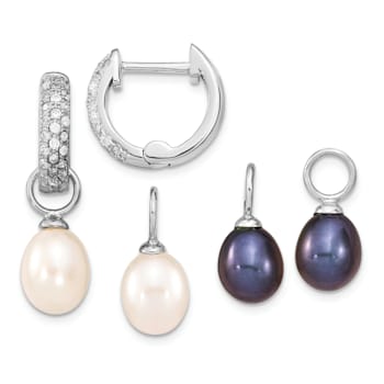 Rhodium Over Sterling Silver 7-8mm White/Black FWC Pearl Cubic Zirconia
Changeable Earring