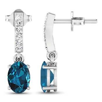 1.40ctw 14K White Gold London Blue Topaz  and White Diamond Halo Earrings
