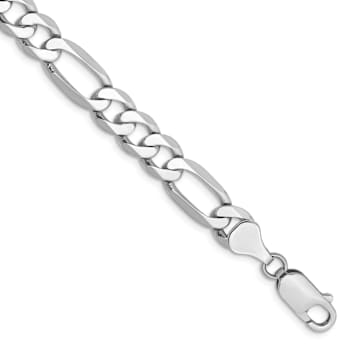 Rhodium Over 14k White Gold 7mm Flat Figaro Chain Bracelet
