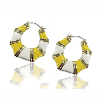 Gold Tone Yellow and White Enamel Earring