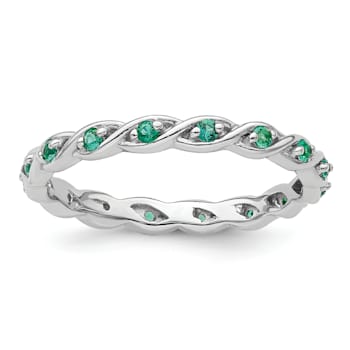 Sterling Silver Stackable Expressions Lab Created Emerald Ring 0.22ctw