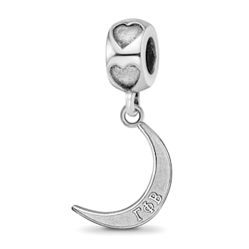 Rhodium Over Sterling Silver LogoArt Gamma Phi Beta Crescent Moon Heart Bead