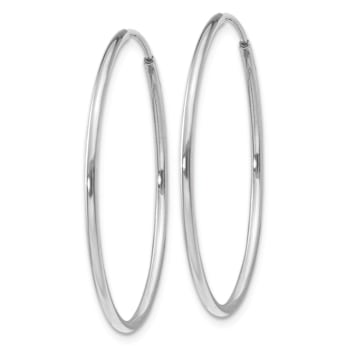 Rhodium Over 14k White Gold 1 3/16" Polished Endless Tube Hoop Earrings