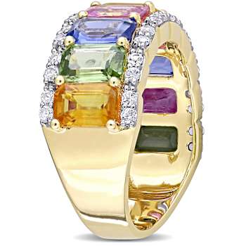 Multi Color Sapphire 14K Yellow Gold Ring 6.90 ctw