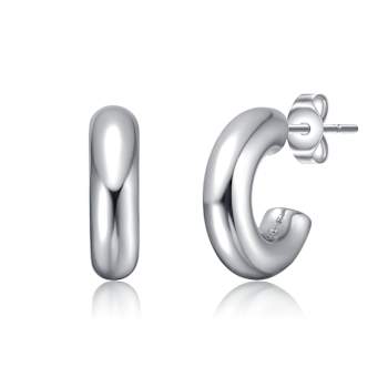 Slim Tubular C-Hoop Earrings In Rhodium Over Brass