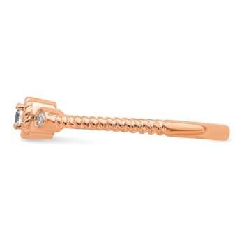 14K Rose Gold Roped Band Petite Round Diamond Ring 0.10ctw