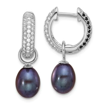 Rhodium Over Sterling Silver 7-8mm FWC Pearl/Cubic Zirconia
Interchangeable Earrings Set