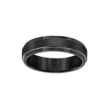 6mm Step-Edge Comfort Fit Band in Black Tungsten Carbide with Satin Finish